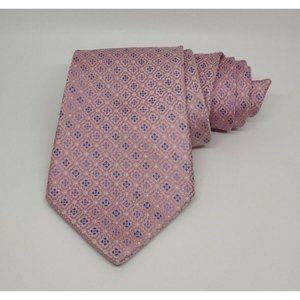 Paul Dione Men's Silk NeckTie Pink Geometric Pattern, Embroidered Tie 100% Silk